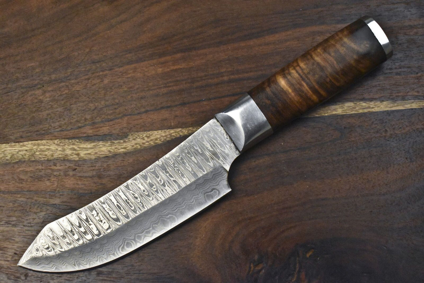 Handmade Damascus Chef Knife | Custom Forged Kitchen Knife with Walnut Wood