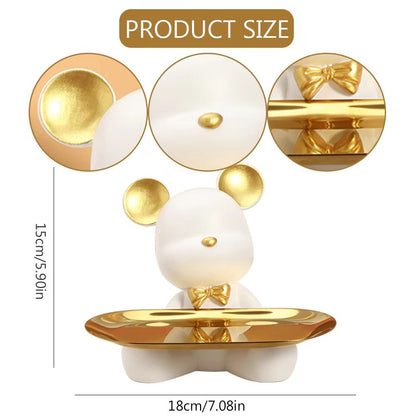 Entryway Key Storage Ornament  Bear Tray Key Holder Figurine For Home And Coffee Shop Decoration 5
