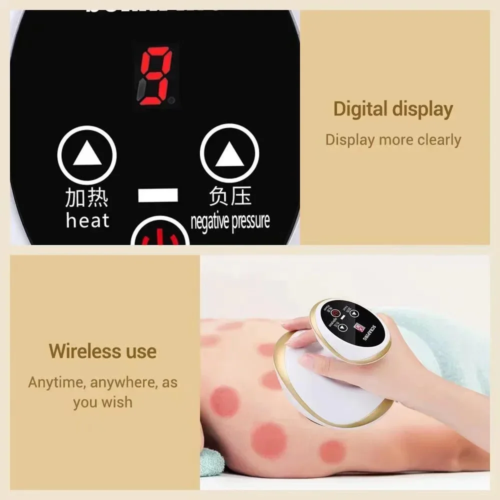 Home Rechargeable Fat Burner Guasha Massage Pressure Vacuum Suction Cup Electric Heating Cupping Ma