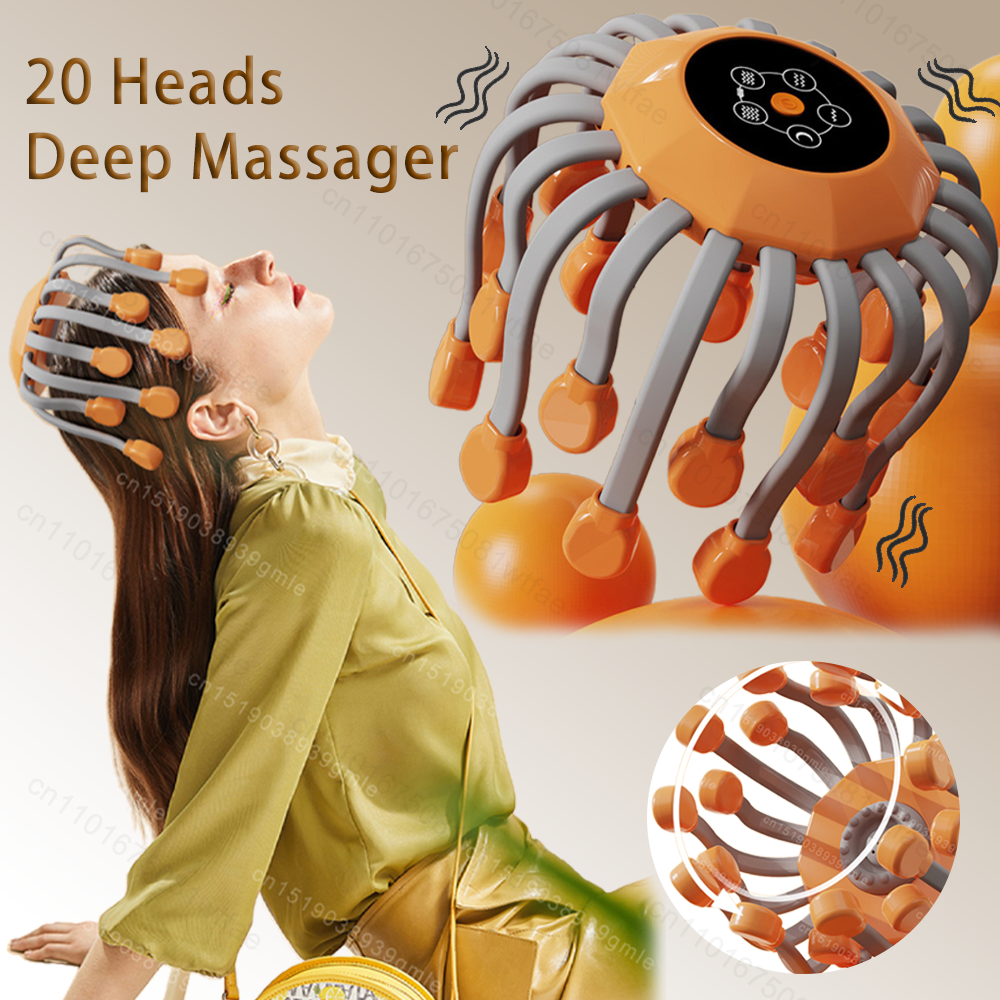 Deep Scalp Electric Head Massager, 20 Touch Massage Points, Relieves Head Tension, Scratching Octopus, Relaxing Health