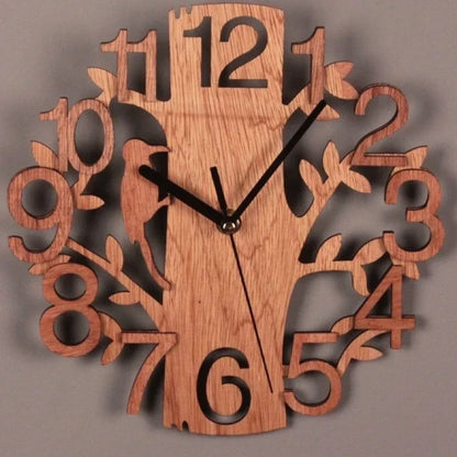 Wooden Faceted Bird Wall Clock for Home Decoration