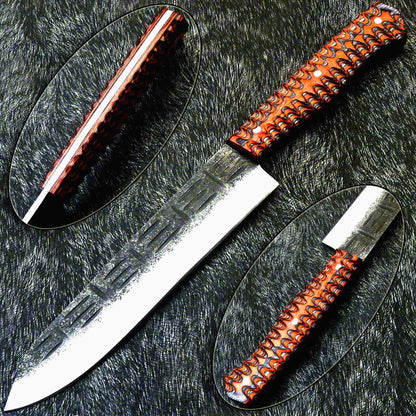 12" Handmade Damascus Steel Chef Knife with Hardwood Handle – Professional Kitchen & Hunting Knife