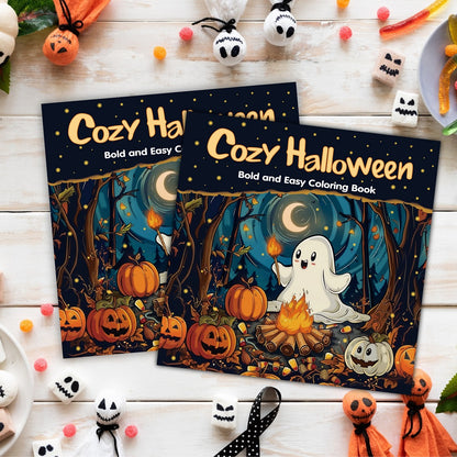 Cozy Halloween Coloring Book for Adults, Bold and Easy Art Therapy for Stress Relief, Creative Fun Gift for Teens