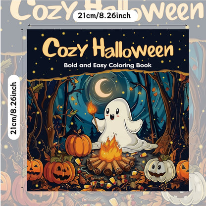 Cozy Halloween Coloring Book for Adults, Bold and Easy Art Therapy for Stress Relief, Creative Fun Gift for Teens