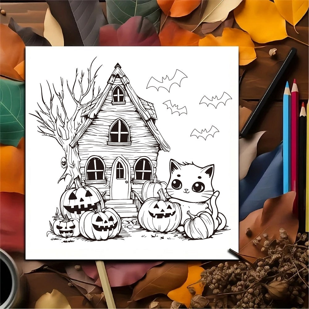 Cozy Halloween Coloring Book for Adults, Bold and Easy Art Therapy for Stress Relief, Creative Fun Gift for Teens