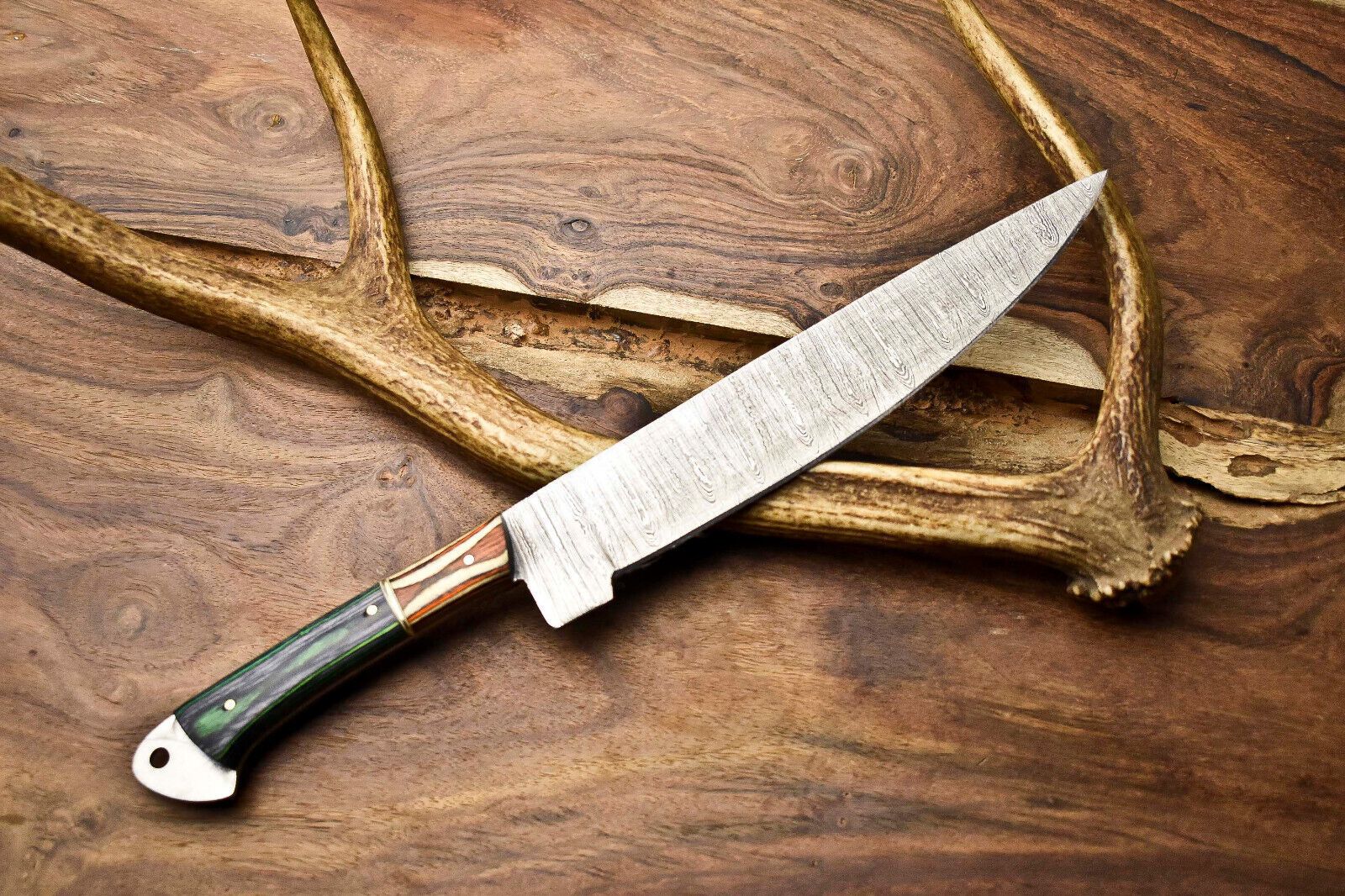 Hand Forged Damascus Steel 12 Chef Knife  High Carbon Blade Hardwood Handle 3