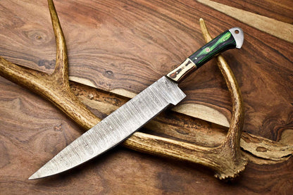 Hand Forged Damascus Steel 12" Chef Knife – High Carbon Blade, Hardwood Handle