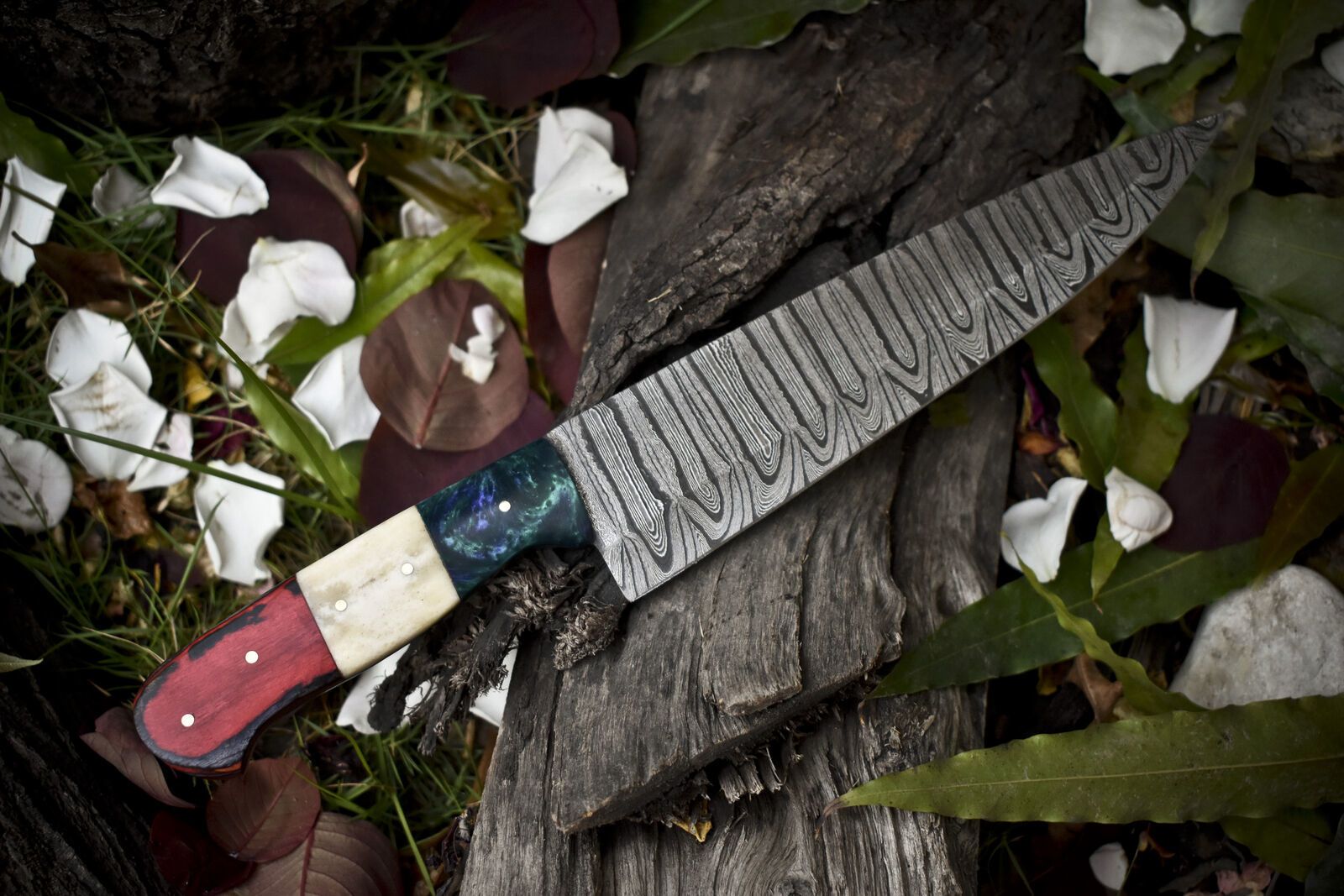 13 Handmade Twist Damascus Chef Knife  Bone  Wood Handle Outdoor Kitchen Knife 3