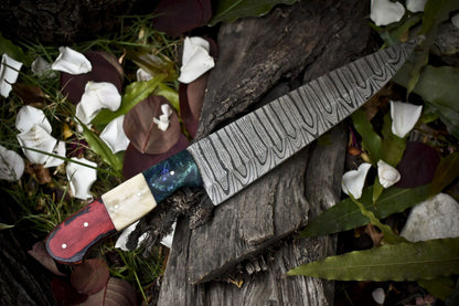 13 Handmade Twist Damascus Chef Knife  Bone  Wood Handle Outdoor Kitchen Knife 3