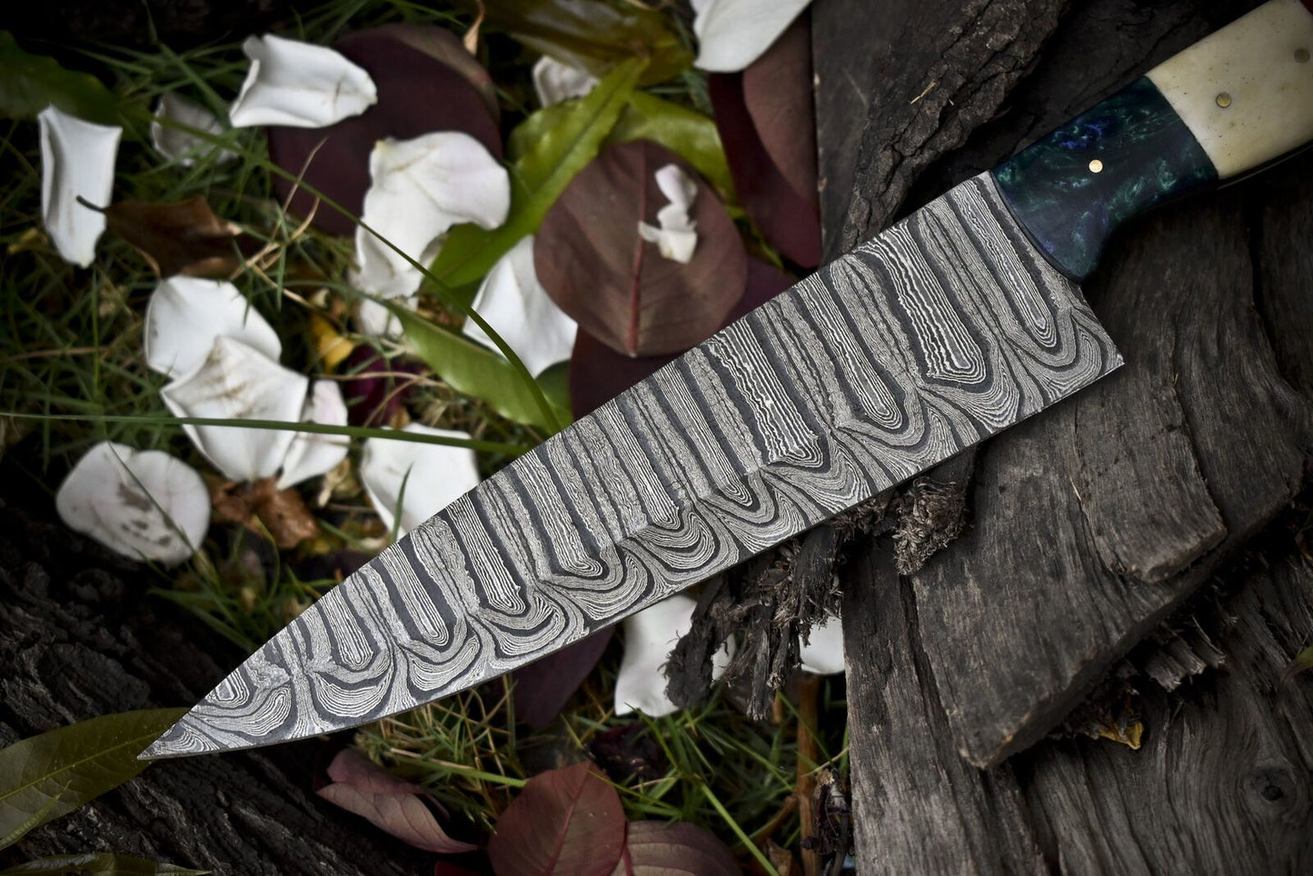 13 Handmade Twist Damascus Chef Knife  Bone  Wood Handle Outdoor Kitchen Knife 2