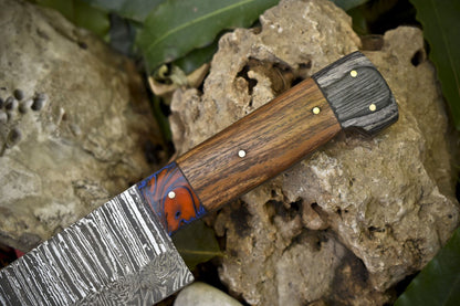 Custom Forged 13 Damascus Steel Chef Knife  Bone And Wood Handle With Micarta Bolster 1