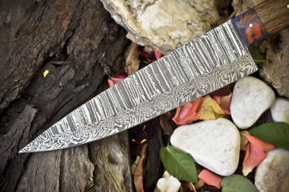 Custom Forged 13 Damascus Steel Chef Knife  Bone And Wood Handle With Micarta Bolster 2