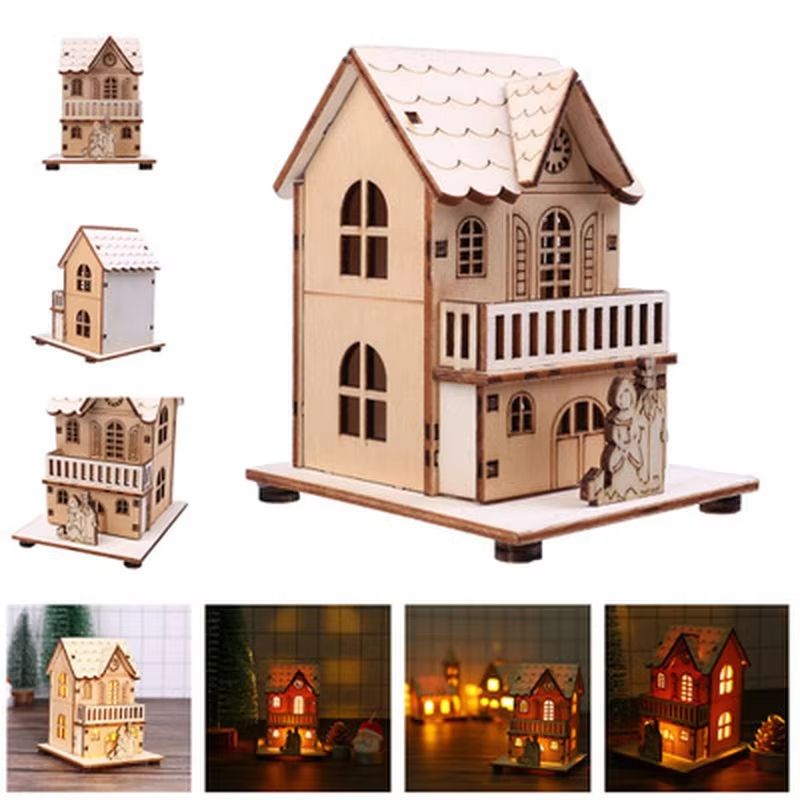 LED Light Wooden House Christmas Tree Decoration  DIY Festival Wooden House For Home  Window Decor 1