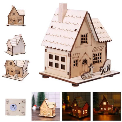 LED Light Wooden House Christmas Tree Decoration  DIY Festival Wooden House For Home  Window Decor 2