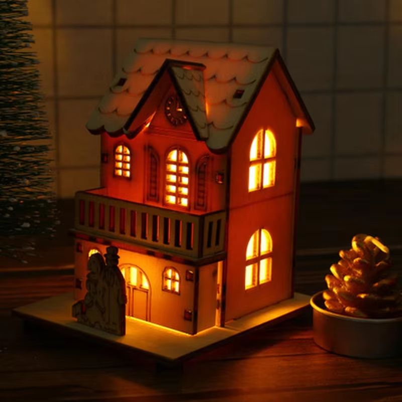 LED Light Wooden House Christmas Tree Decoration  DIY Festival Wooden House For Home  Window Decor 3