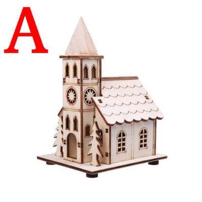 LED Light Wooden House Christmas Tree Decoration  DIY Festival Wooden House For Home  Window Decor 4
