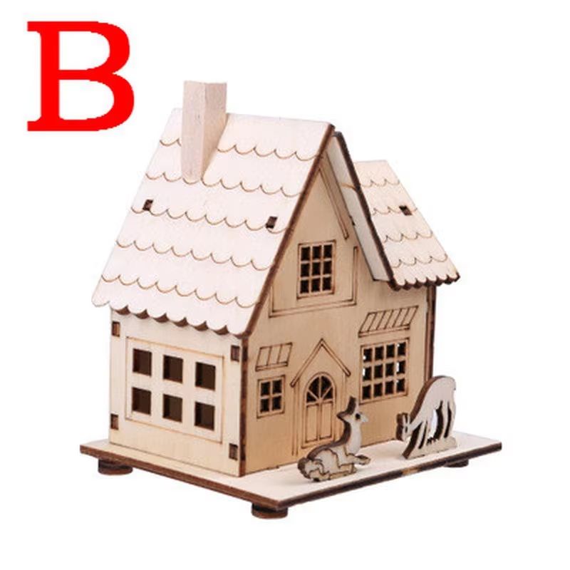 LED Light Wooden House Christmas Tree Decoration  DIY Festival Wooden House For Home  Window Decor 5