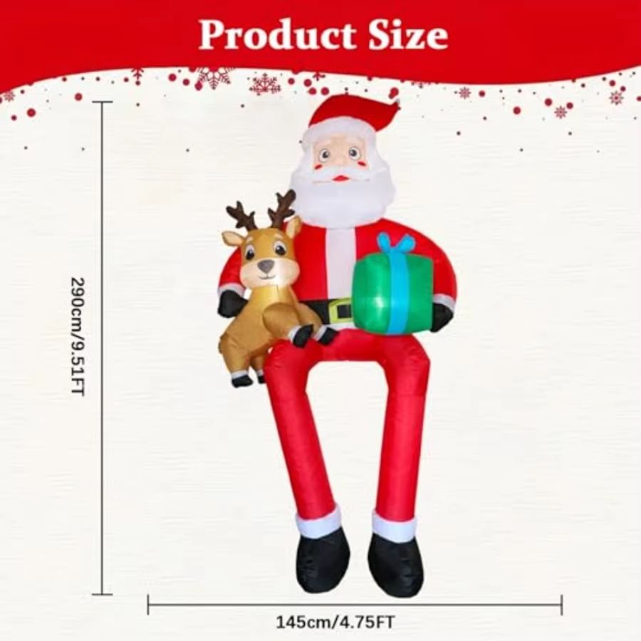 95Ft Christmas Inflatable Santa With LED Lights  Outdoor Sitting Santa Claus Decoration For Holiday 1