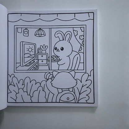 Stress Relieving Coloring Books for Adults, Teens, with Calming Scenes, Cute Animal Characters Drawing Book