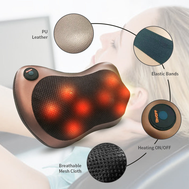 Electric Massage Pillow Cushion, Neck Back Waist Head Massager, Car Home Shiatsu Massage