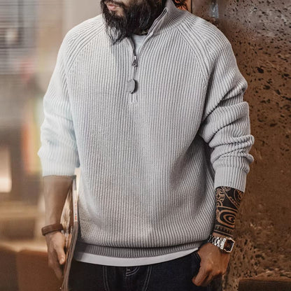 Maden Vintage Half-Zip Stand Collar Knitted Sweater – Versatile Knitwear for Autumn and Winter