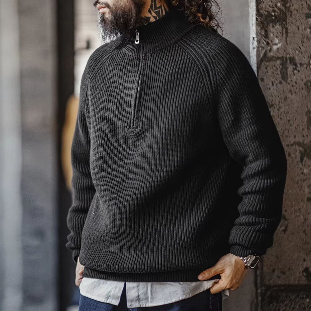 Maden Vintage HalfZip Stand Collar Knitted Sweater  Versatile Knitwear For Autumn And Winter 2