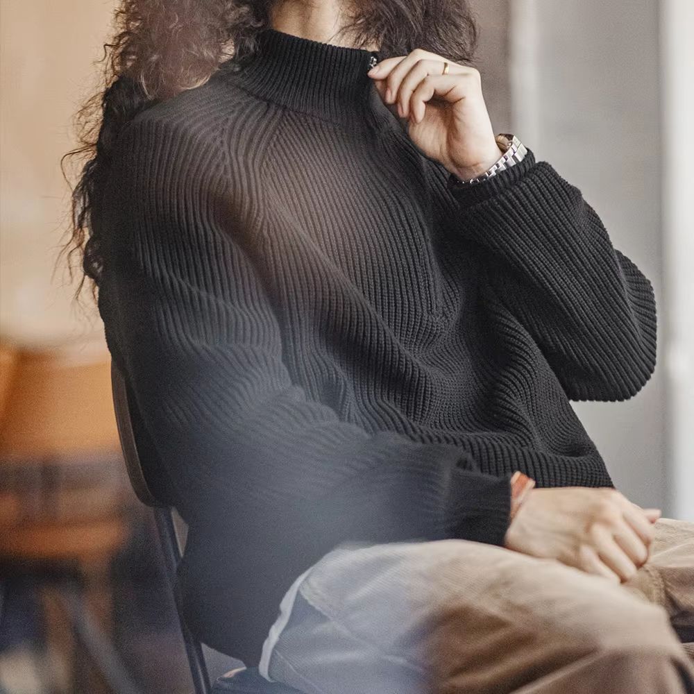 Maden Vintage HalfZip Stand Collar Knitted Sweater  Versatile Knitwear For Autumn And Winter 3