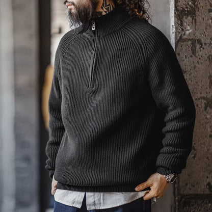 Maden Vintage HalfZip Stand Collar Knitted Sweater  Versatile Knitwear For Autumn And Winter 7