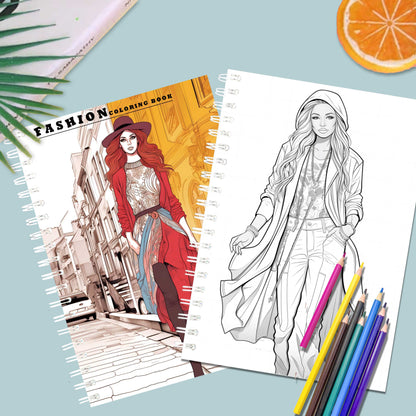 Adult Coloring Book, Female Fashion Designs