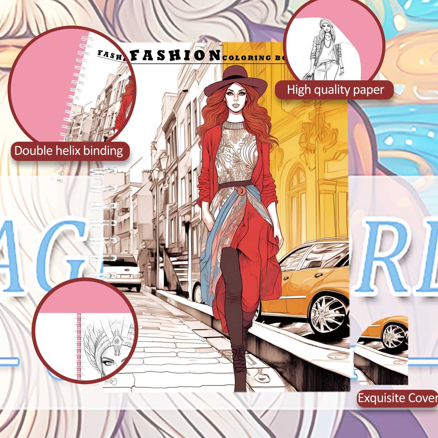 Adult Coloring Book, Female Fashion Designs