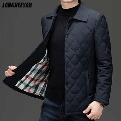 Top Grade Men's Diamond Quilted Bubble Coat – Winter Parka Jacket with Turn-Down Collar for Warmth and Style
