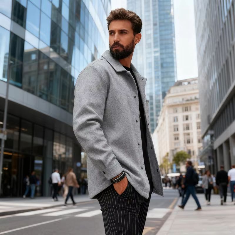 Mens Warm Brushed Jacket With Lapel ButtonDown Casual Coat  Autumn And Winter Business Casual With  4