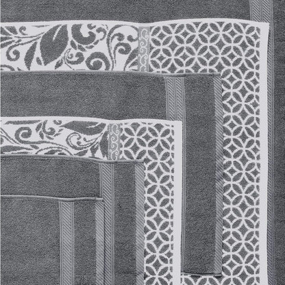 Modern Threads Reversible Jacquard Towel Set, 6 Piece Bath Towels and Hand Towels, Trefoil Filigree Design, Yarn Dyed
