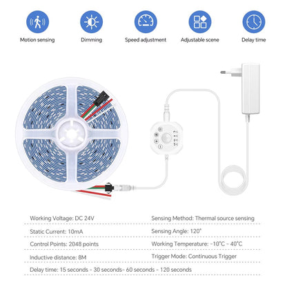 PIR Motion Sensor LED Stairs Night Light  Addressable Chasing WS2811 Pixel Strip For Staircase Corr 1