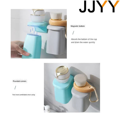 Magnetic Suction Mouthwash Cup WallMounted Toothbrush Holder  Bathroom Shower Drain Rack  Brushing  2