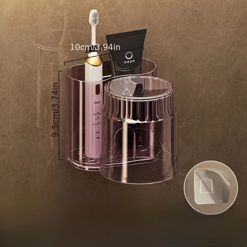 2PCS Set Toothbrush Holder With Mouthwash Cup  WallMounted Bathroom Storage Rack 9