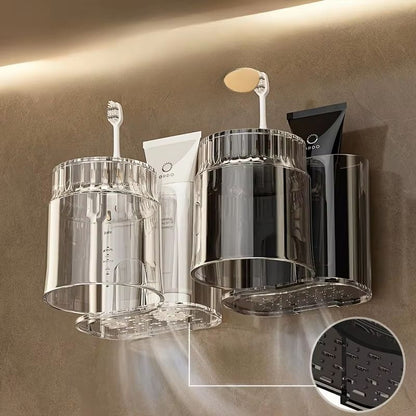 2PCS Set Toothbrush Holder With Mouthwash Cup  WallMounted Bathroom Storage Rack 3