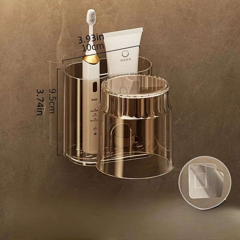 2PCS Set Toothbrush Holder With Mouthwash Cup  WallMounted Bathroom Storage Rack 6
