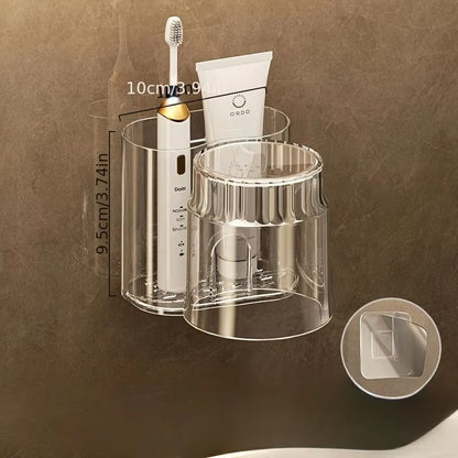 2PCS Set Toothbrush Holder With Mouthwash Cup  WallMounted Bathroom Storage Rack 7