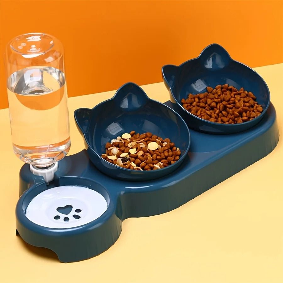 3 in 1 Pet Bowl with Water Feeder Tilted Design for Cat and Dog