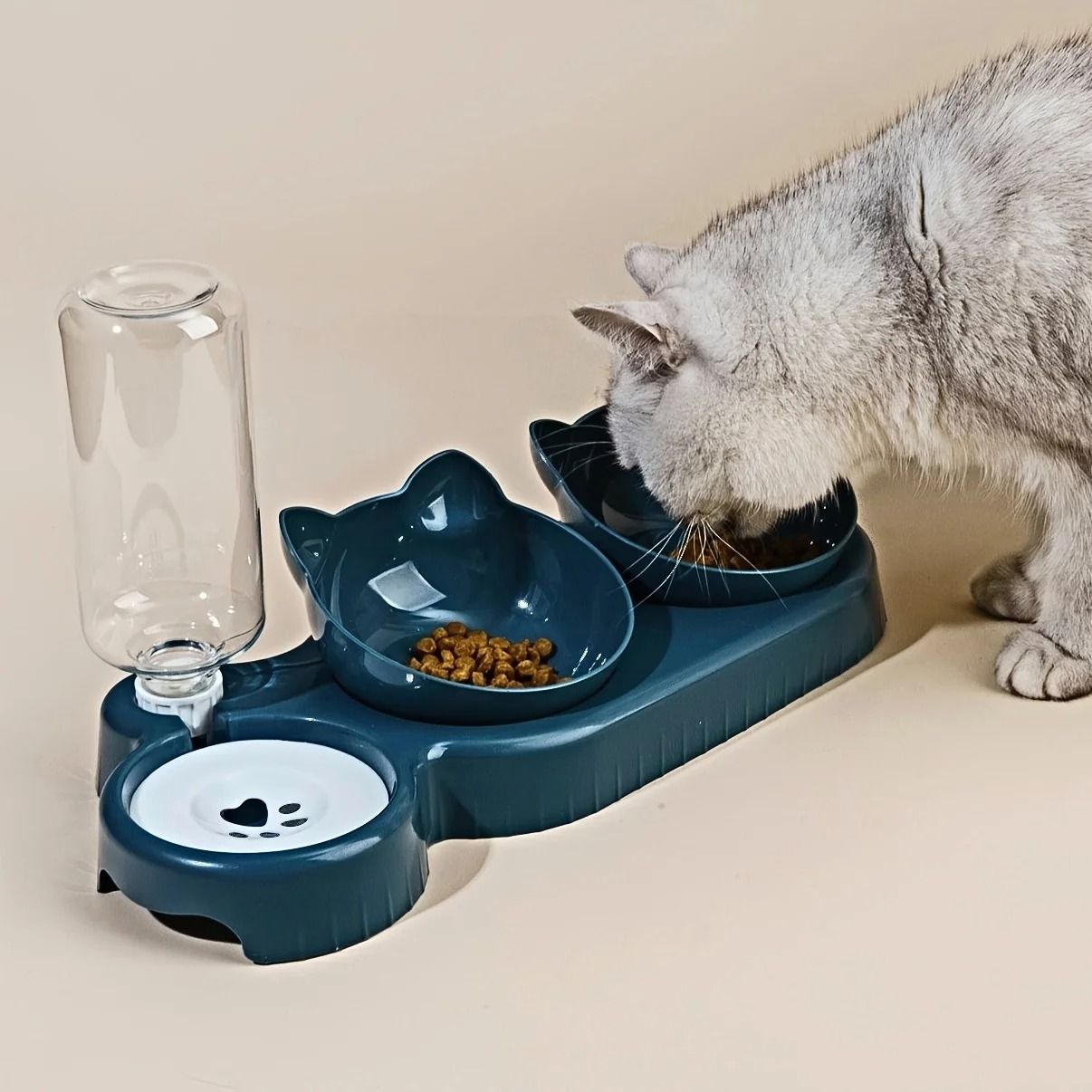 3 In 1 Pet Bowl With Water Feeder Tilted Design For Cat And Dog 1