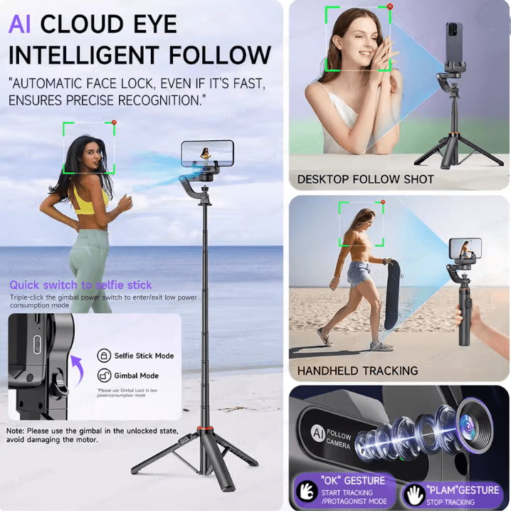 C22 Smart AI Face Tracking Gimbal Stabilizer With Tripod 1