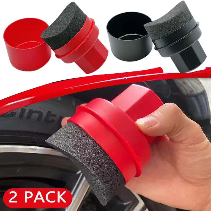 Car Wheel Polishing & Waxing Sponge Applicator - Curved Tire Brush with Cover for Perfect Tire Clean and Contour Dressin