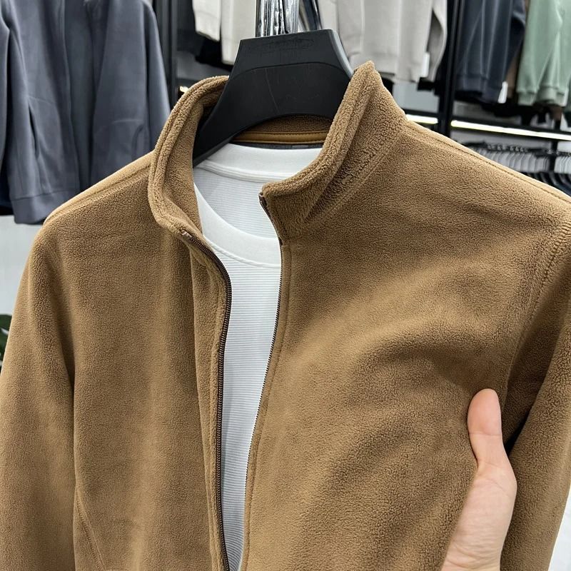 Mens Double Sided Fleece Hoodie Jacket With Stand Collar 2