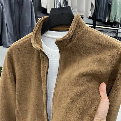 Mens Double Sided Fleece Hoodie Jacket With Stand Collar 2