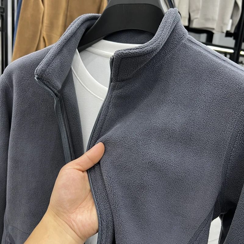 Mens Double Sided Fleece Hoodie Jacket With Stand Collar 6
