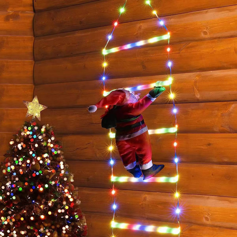 Climbing Santa LED Ladder Lights  1 PlugIn Fairy Christmas Decoration Warm WhiteMulticolor 8 Modes 4