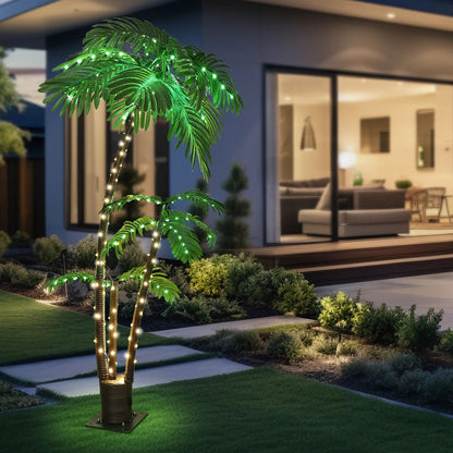 Solar Lighted Artificial Palm Tree for Outdoor Garden Yard and Tiki Bar Decor