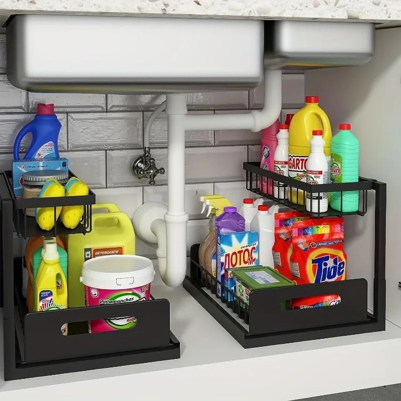2 Tier Sliding Under Sink Organizer For Kitchen And Bathroom Storage 4