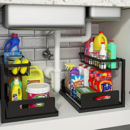 2 Tier Sliding Under Sink Organizer For Kitchen And Bathroom Storage 4